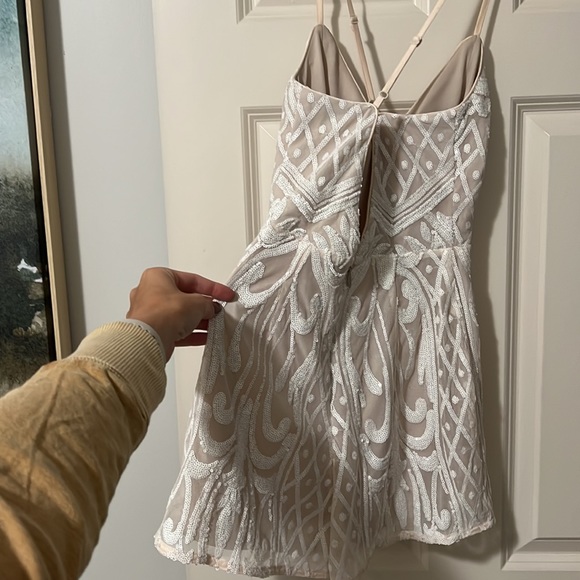 Lulu’s Catch a Spark White and Beige Sequin Romper - Picture 7 of 7